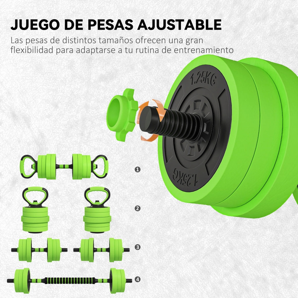 Set Attrezzi Palestra 4 in 1 con Manubri e Kettlebell per Allenamento a Casa ¨C Minimal ¨C Verde e Nero