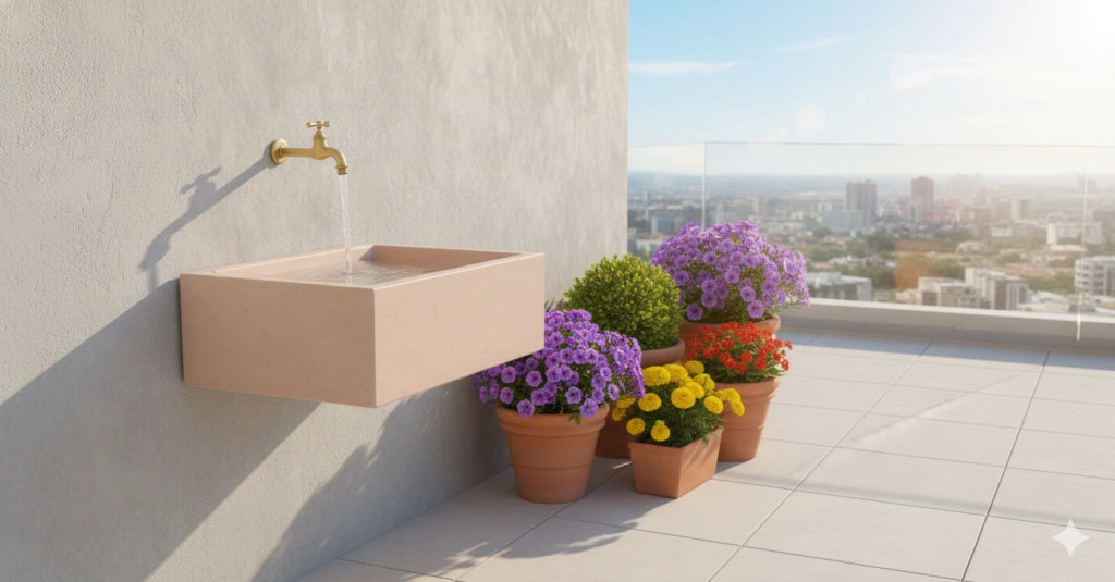 Lavello da Giardino Senza Rubinetto in Cemento Granulato di Marmo Madrid Rosa
