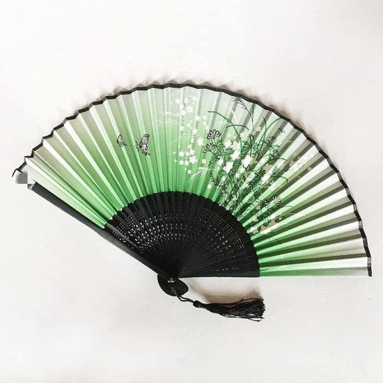 Ventilatore a Mano Opnebbile con Fiore di Fiammingo in Bambù con Pennello - Ideale per Feste e Regali di Matrimonio