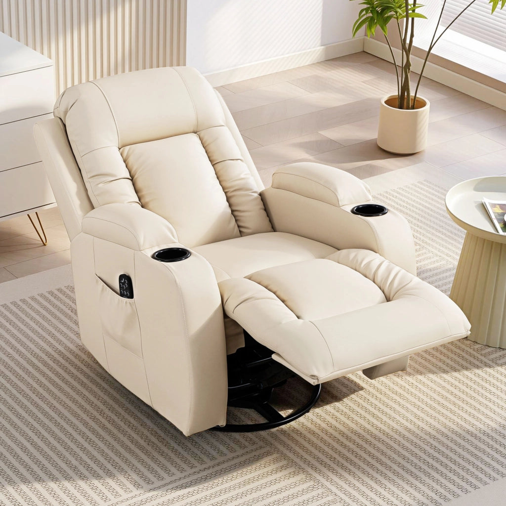 Poltrona relax massaggiante e riscaldante ¨C Xylo ¨C girevole 360¡ã, reclinabile, crema, 82x99x103cm