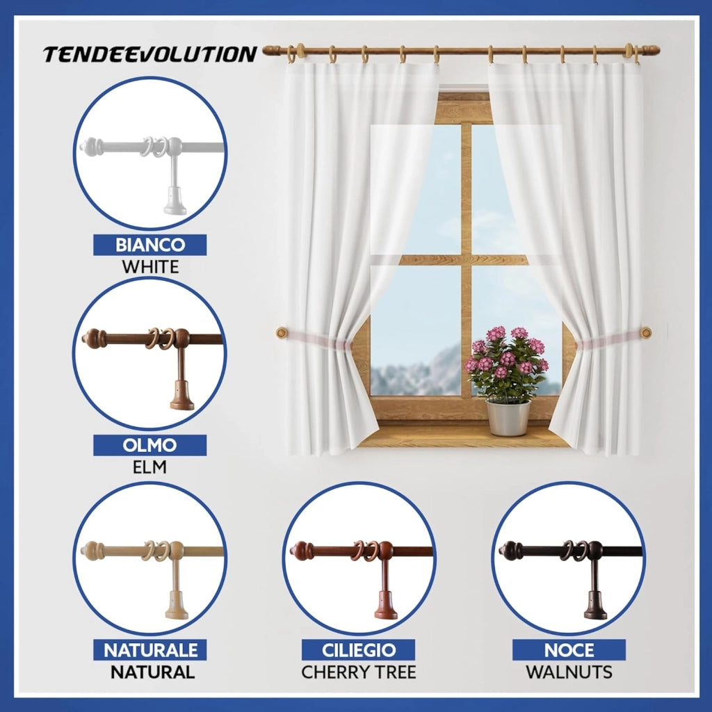 Bastone Tenda in Legno di Alta Qualità, diametro 23 mm a strappo colore olmo lunghezza 100 CM