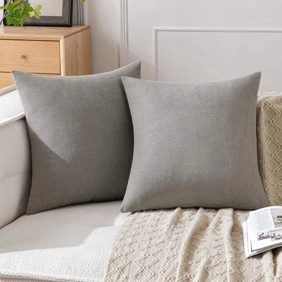 Set di 2 Cuscini Decorativi 40x40 cm - Chenille, Grigio, Adatto per Camera da Letto e Salotto