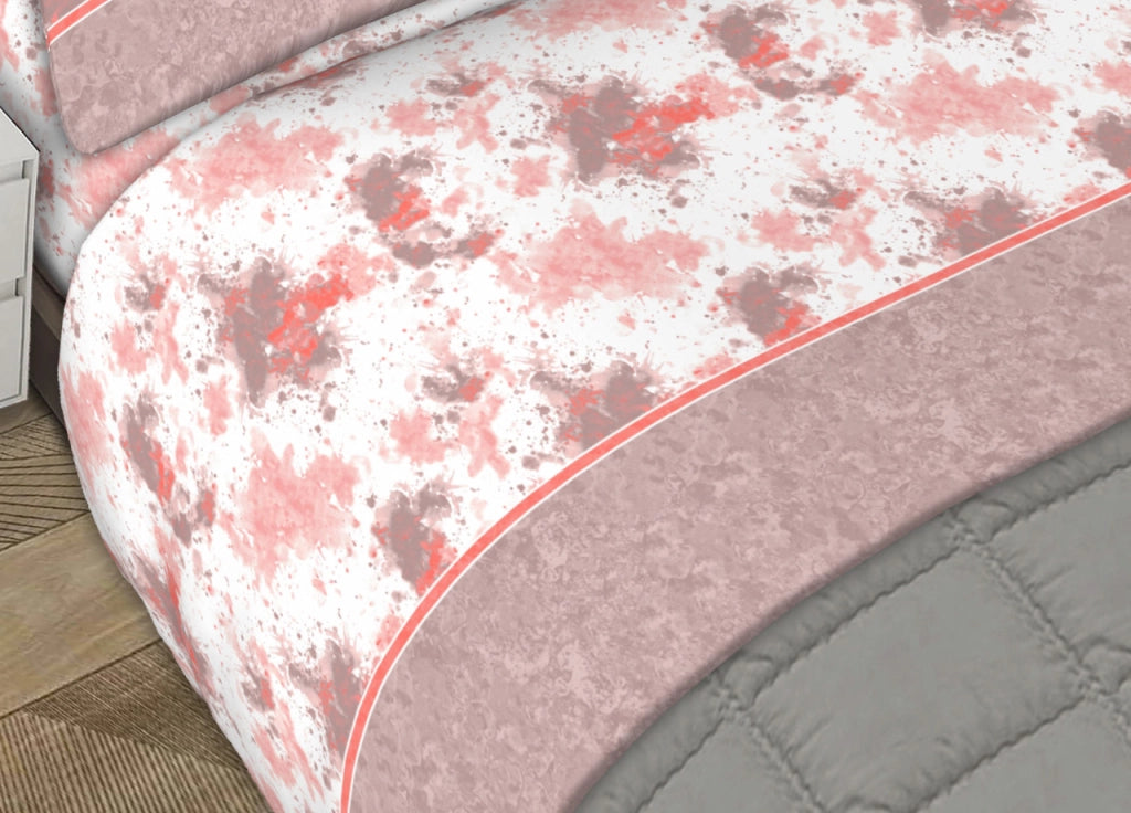 Completo Lenzuola 100% Cotone Made Italy Disegno Stain C.N - Piazza e Mezza - Rosa
