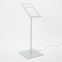 Espositore a Leggio con Piantana 29x47,7x2,3 cm in Alluminio con Led Porta Menù Silver
