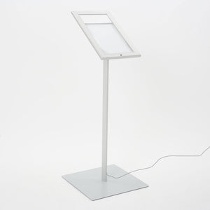 Espositore a Leggio con Piantana 29x47,7x2,3 cm in Alluminio con Led Porta Menù Silver