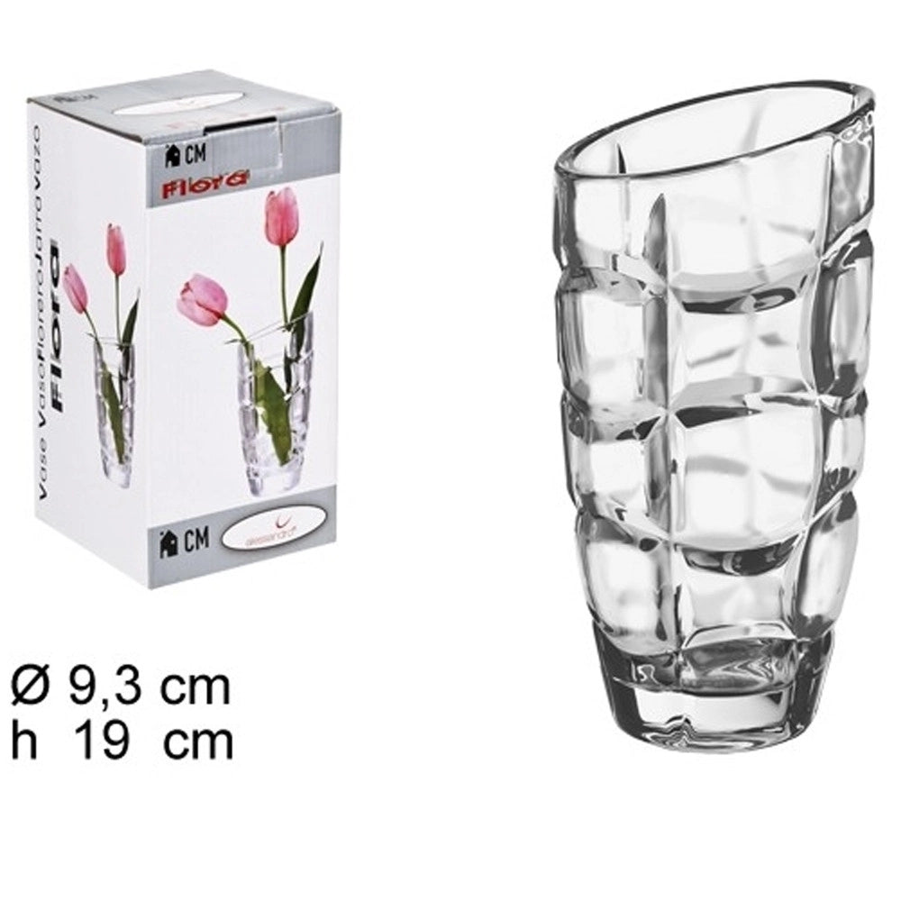 Trade Shop - Vaso Flora 19cm Diametro 9,3 Cristallo Trasparente Vetro Portafiori Portapianta -