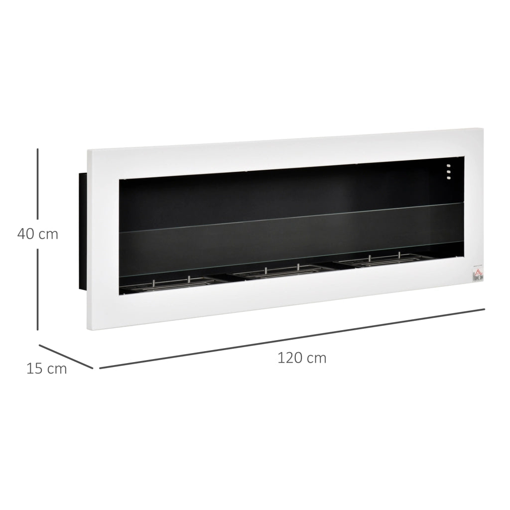 Caminetto bioetanolo da parete incasso 3 bruciatori ¨C Xylo ¨C 120x15x40 cm acciaio inox bianco