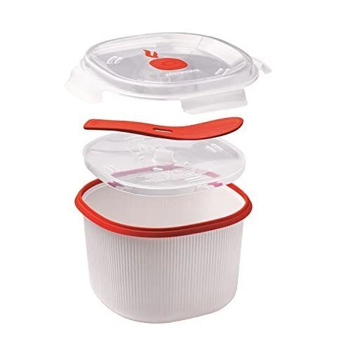 Snips 000849 Cuociriso a Vapore per Microonde 2,7 L con Vassoio e Spatola colore Rosso Trasparente Bianco