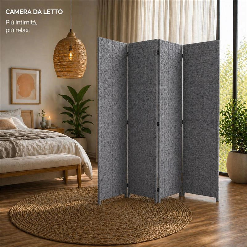 SEPARE' CON QUATTRO PANNELLI IN PLASTICA GRIGIO CON STRUTTURA IN LEGNO MISURE: 180X180CM