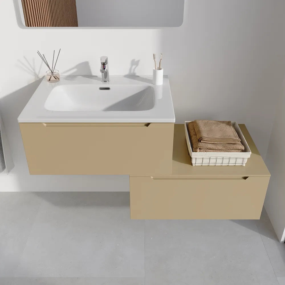 Mobile bagno sospeso modulare 70 cm sabbia opaco due cassetti con lavabo | Bako