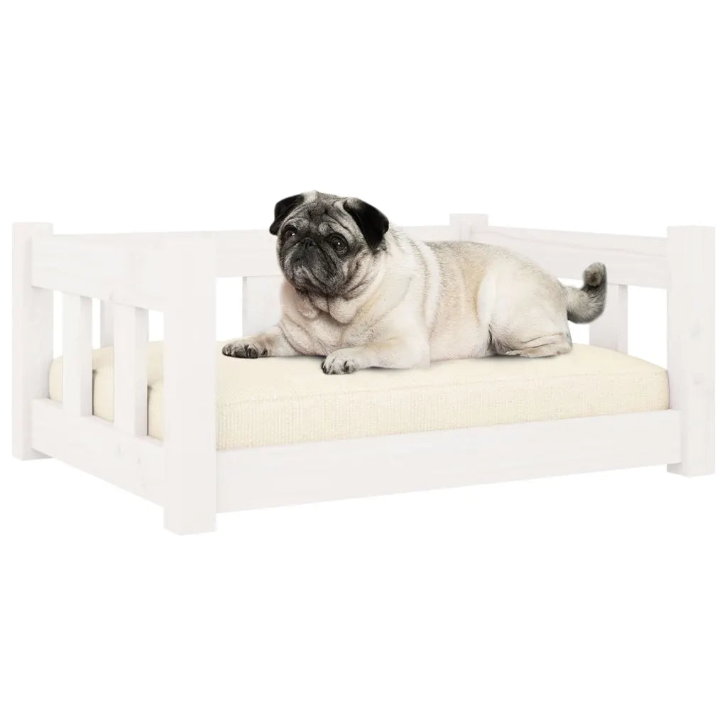 Cuccia per Cani Bianca 65,5x50,5x28 cm Legno Massello di Pino 820188