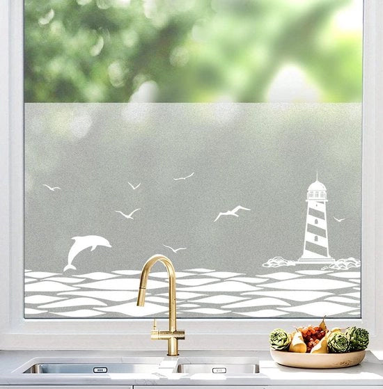 Foglia vinile per la privacy - mat glas-in-lood - design oceano - rimovibile - adesivo statico - decorazione per la camera - porta - bagno - camera da bambini - camera da letto - 90 x 200 cm