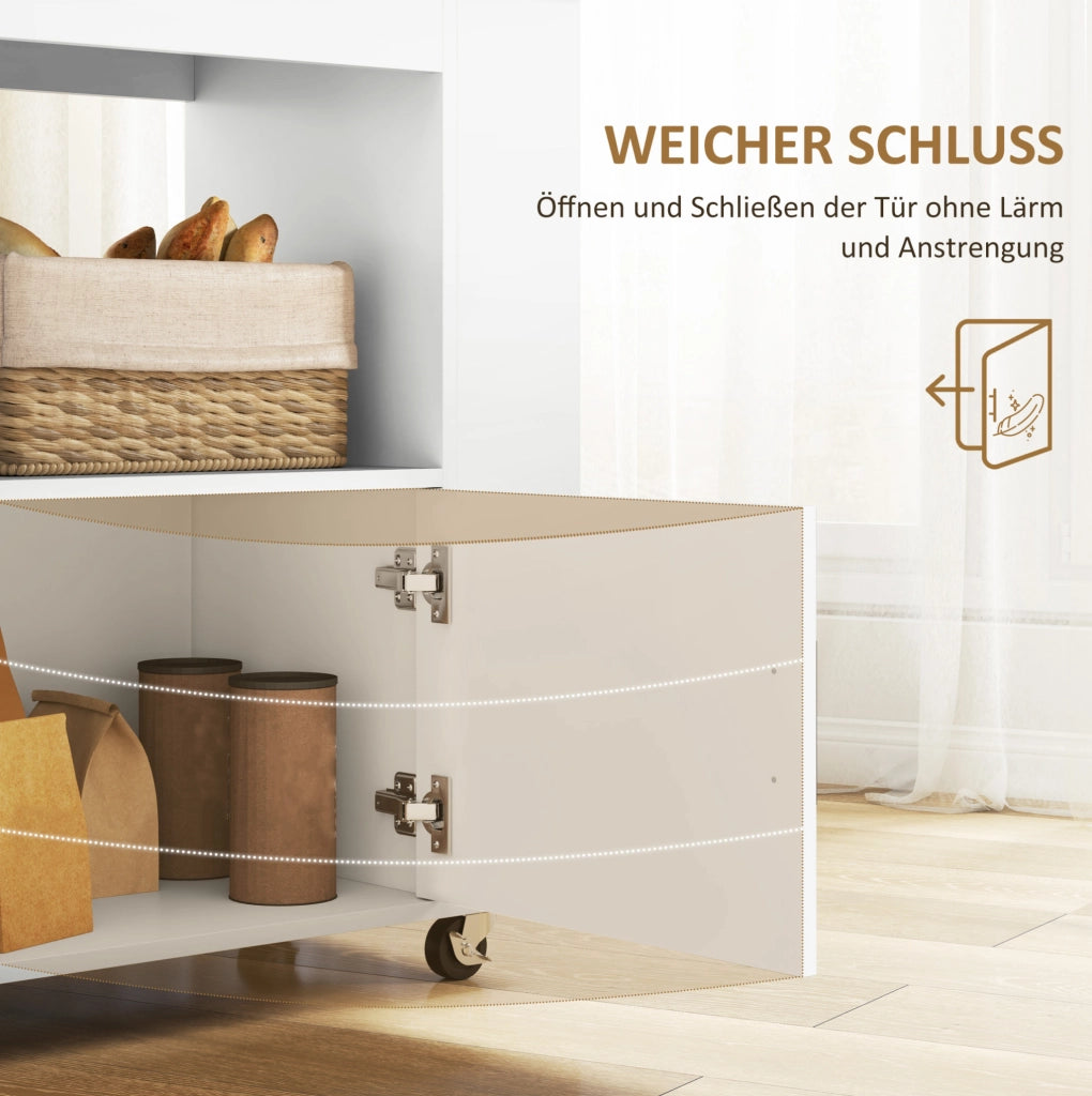 Carrello da cucina con piano in legno, ripiani e portabottiglie