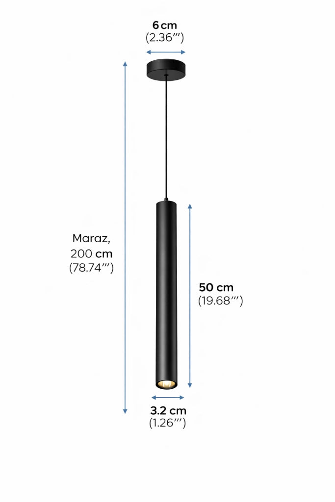 Lampada a Sospensione LED Cilindrica 3W 300lm CCT Switch Luce calda, fredda, naturale, Lampadario Tubo Nero in Alluminio con Fascio 30°, Lampada Spot per Isola Cucina Tavolo Bancone