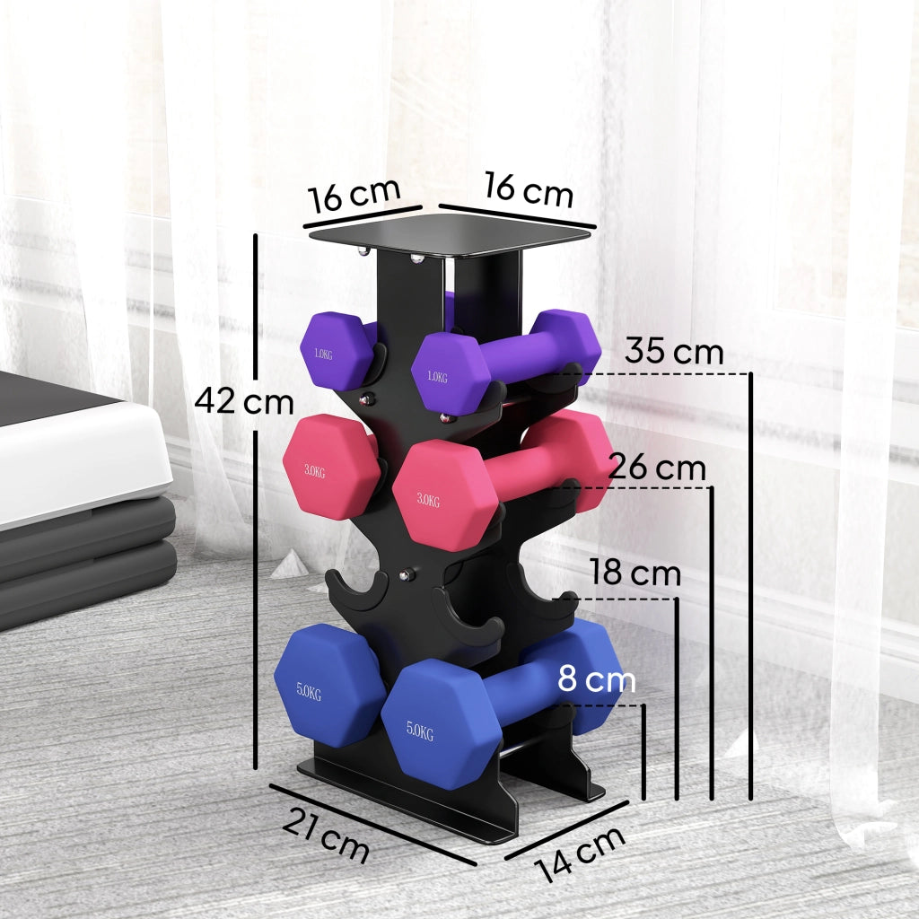 Set 3 manubri esagonali con supporto ¨C zephmum ¨C 2x1kg, 2x3kg, 2x5kg, nero