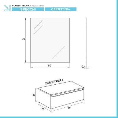 Mobile bagno sospeso 60 cm grigio perla lavabo 120 destro e specchio Iside