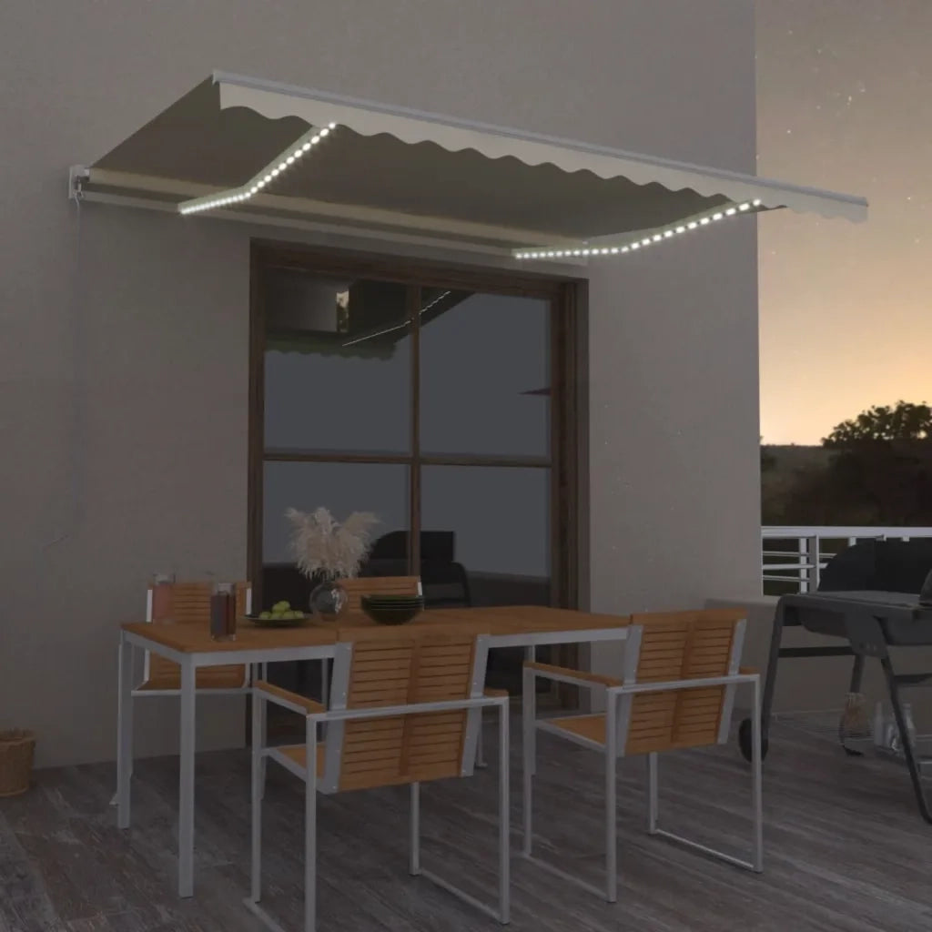 Tenda da Sole Retrattile Manuale LED 450x350 cm Crema 3069002