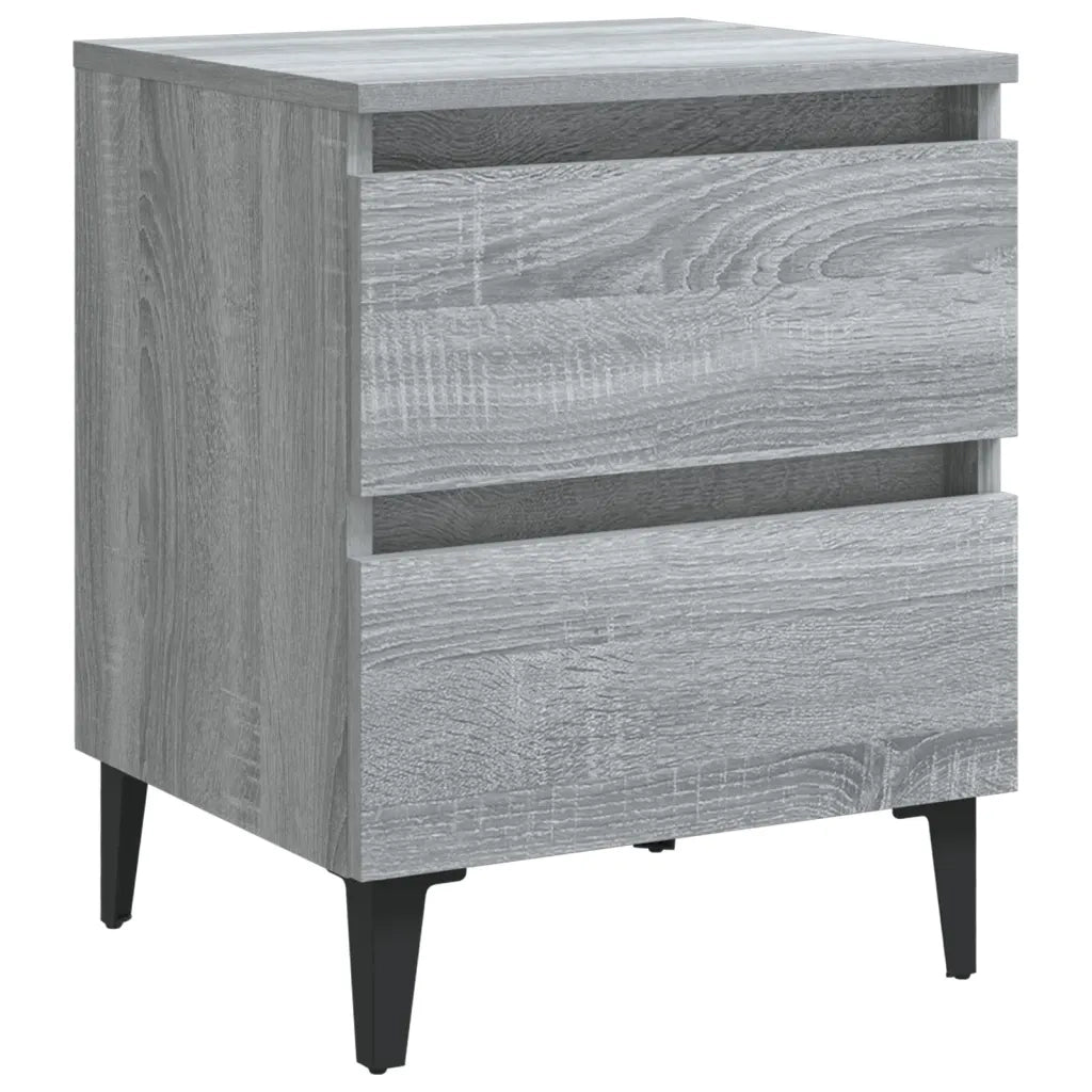 Comodino con Gambe in Metallo-Tavolino da notte Grigio Sonoma 40x35x50 cm