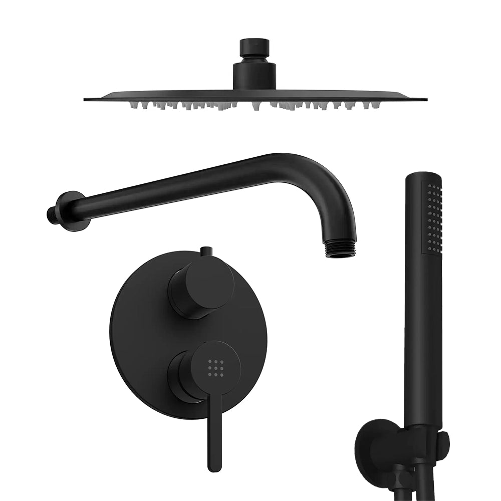 Set doccia nero opaco - Miscelatore incasso 2 vie Virna, braccio 40cm, soffione slim 30cm e doccino