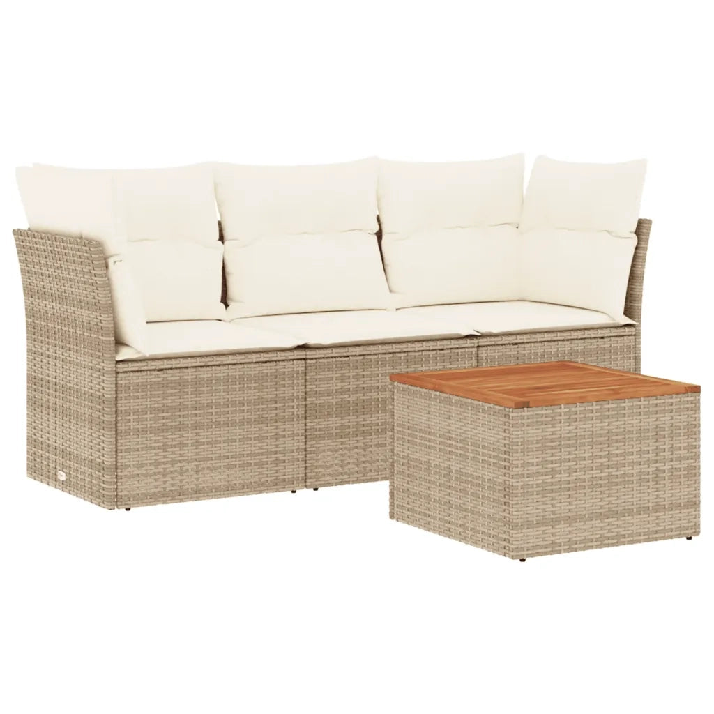 Set Divano da Giardino 4 pz con Cuscini Beige in Polyrattan