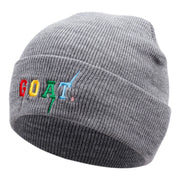 Cappelli invernali caldi lavorati a maglia con ricamo di capra, colore grigio.