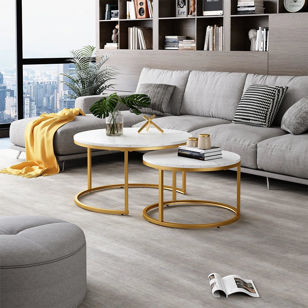 Vicco Tavolino da divano Bianco/Oro 77 x 40 cm 2 parti