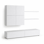Mobile Soggiorno Parete Attrezzata Con Base TV 2 Ante Pensile 4 Ante E 2 Mensole Design Contemporaneo In Melaminico Facile Da Pulire 200 X 194 X 40 Cm Bianco Effetto Legno