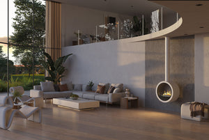 Camino a Bioetanolo Sospeso 218,6xØ70x35 cm Incyrcle Bianco con Vetro