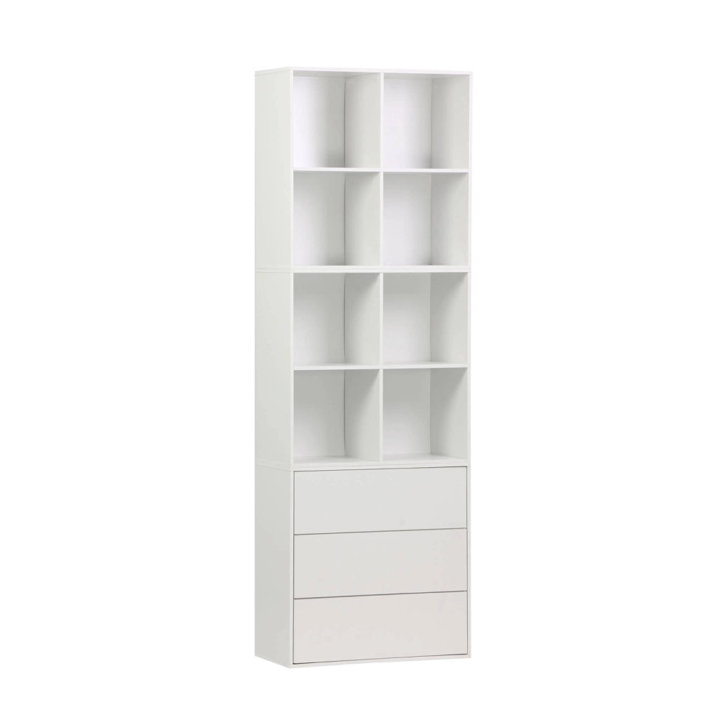 Libreria modulare in legno, 3 cassetti 8 vani, bianco