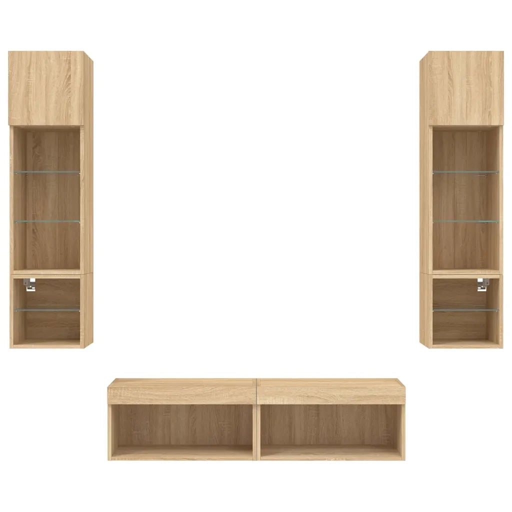 Mobili TV a Muro con LED 6pz-Set di 6 Credenza per TV sospesa Rovere Sonoma Legno Multistrato 675342
