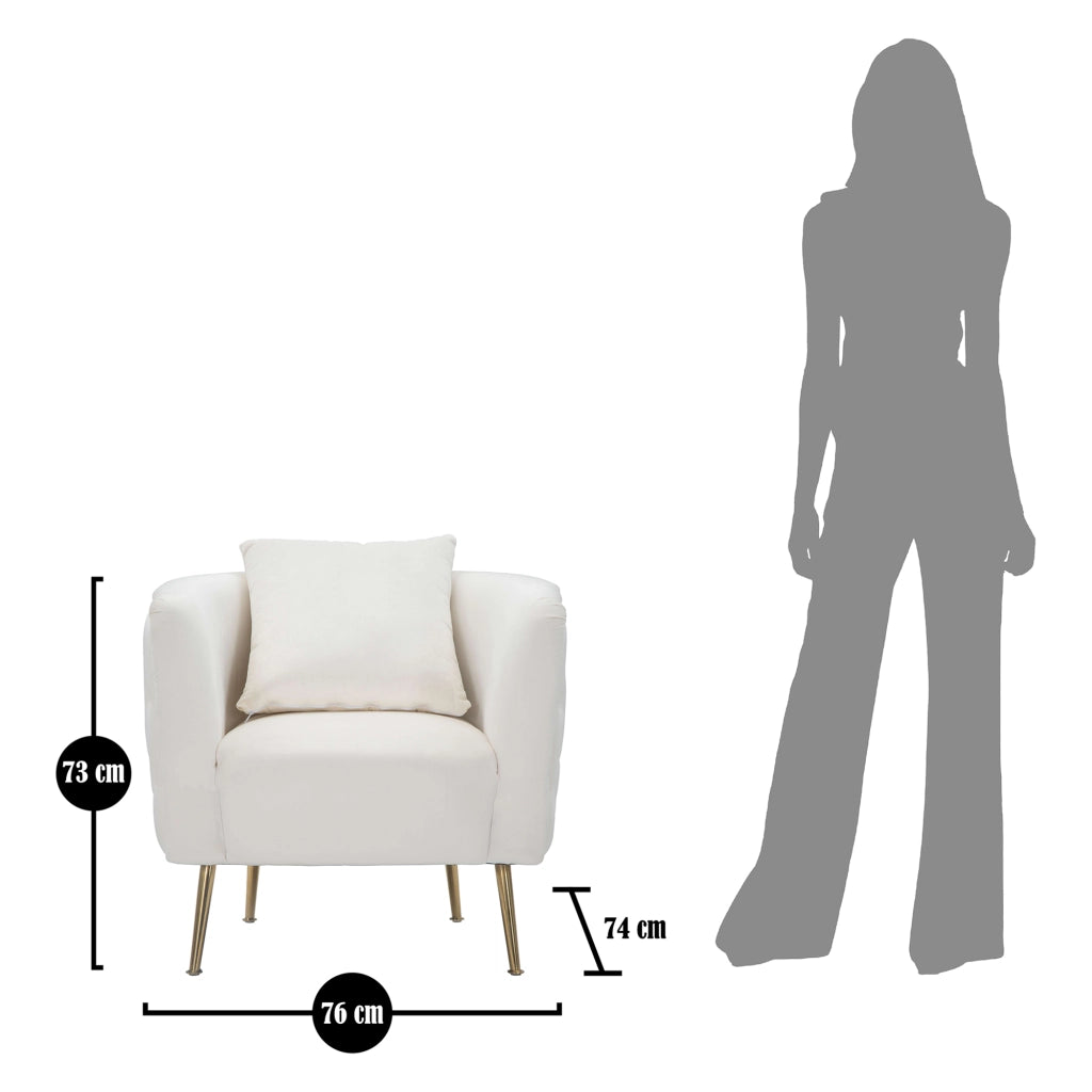 Poltroncina Killar, Poltrona Rivestimento in Velluto, 76x74x71h cm Bianco Crema