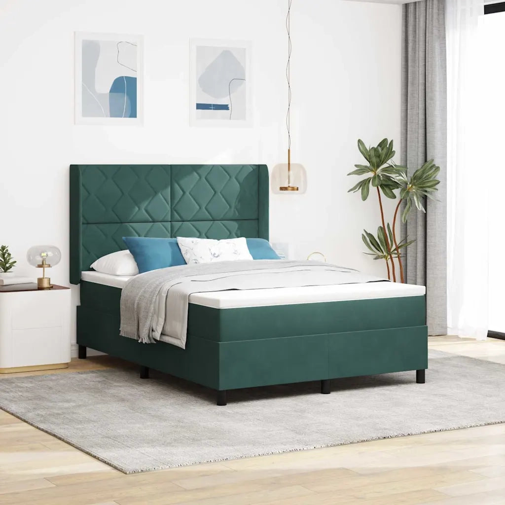 Letto a molle con strisce LED Verde Scuro 140 x 200 cm Velluto 3343925