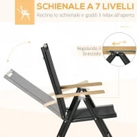 Set 7Pz Tavolo con Sedie da Giardino Pieghevoli e Regolabili in Texteline, Nero