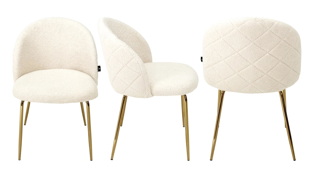 Sedia da pranzo imbottita in tessuto bouclè bianco avorio (2 pz) - Nicole - SD11NIG-B