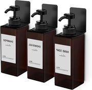 Set di 3 Dispensatori di Sapone a Parete 500 ml con Etichette Senza Forare per Cucina e Bagno - Miele