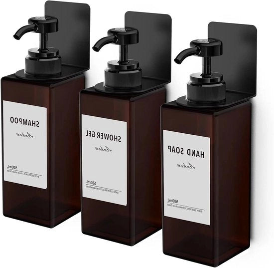 Set di 3 Dispensatori di Sapone a Parete 500 ml con Etichette Senza Forare per Cucina e Bagno - Miele