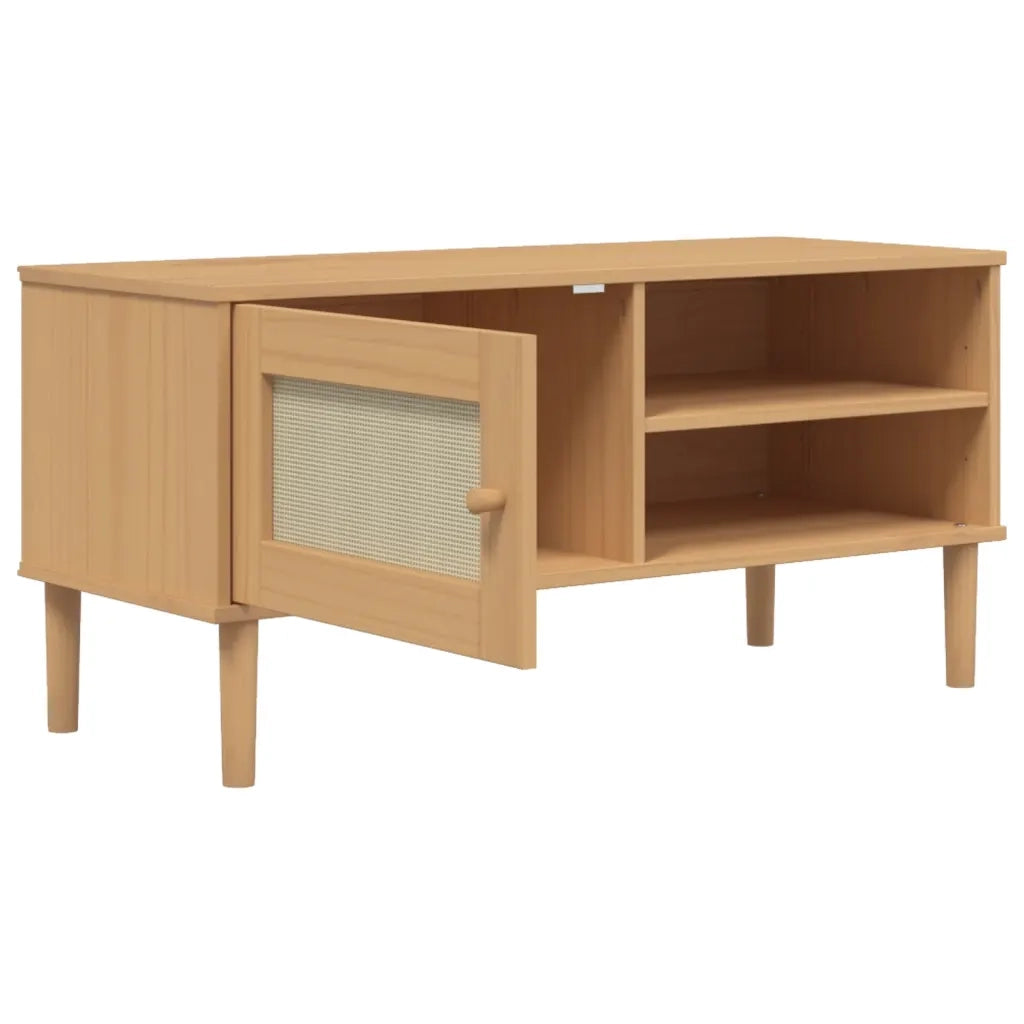 Mobile TV-Credenza per TV-Console TV SENJA Aspetto Rattan Marrone 106x40x49 Massello Pino