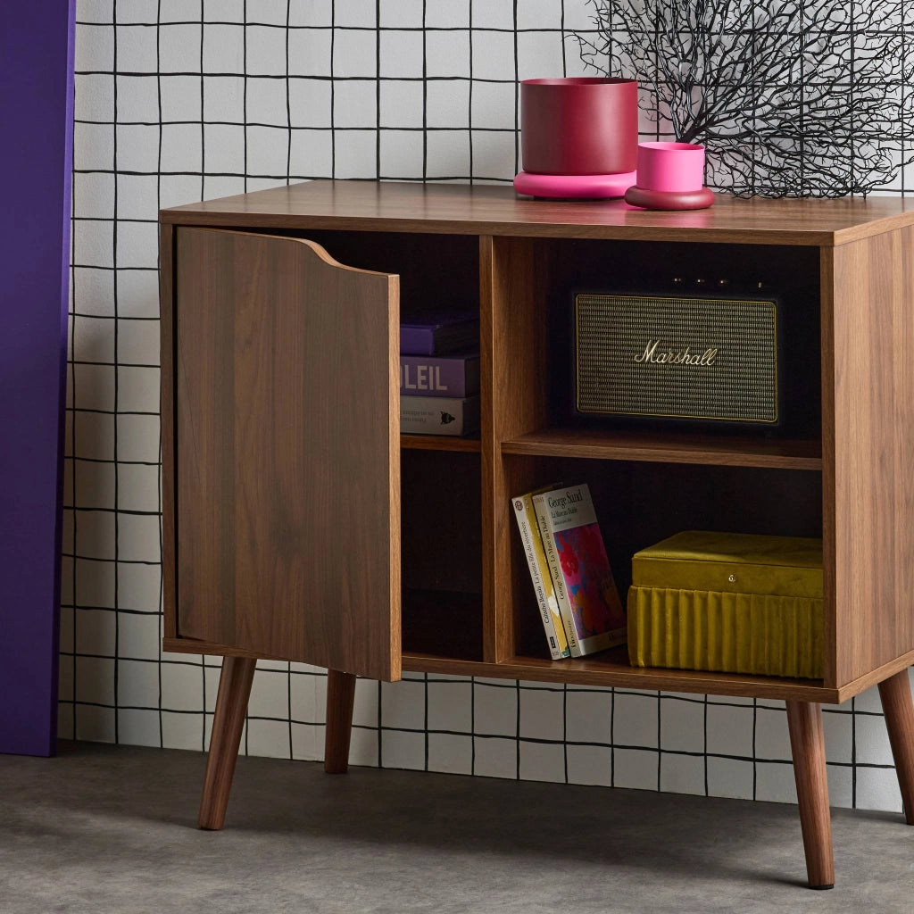 Credenza effetto noce 1 anta, 2 ripiani, 80cm, noce