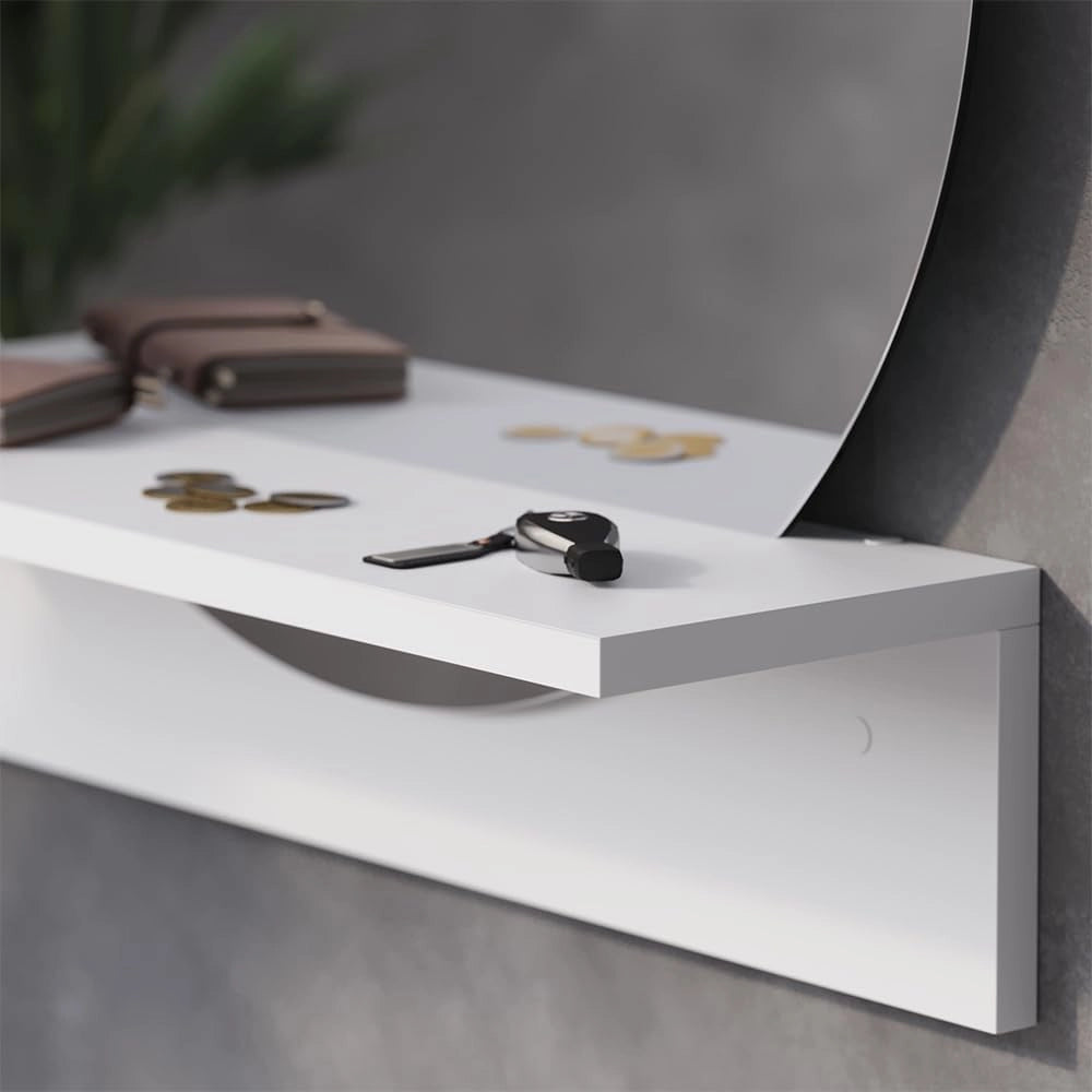 Specchio bagno Elyra, Bianco, 50 x 54.5 cm con ripiano, adatto al montaggio a parete per l'uso quotidiano