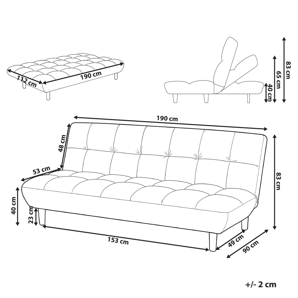 Divano letto beige Rivestimento bouclé Gambe in legno 2 posti Schienale trapuntato Seduta trapuntata Design moderno Senza braccioli