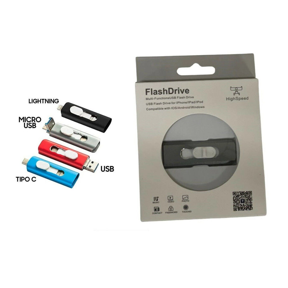 Trade Shop - Chiavetta Pen Drive Flashdrive Da 128gb 4 In 1 Usb Per Iphone Ios Android Type C -