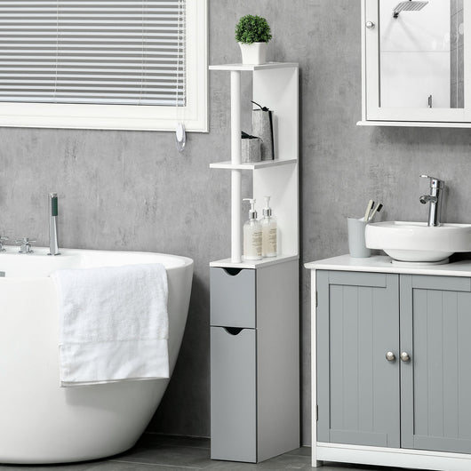 Mobile a Colonna da Bagno 15,2x29,8x118 cm in Legno Bianco e Grigio
