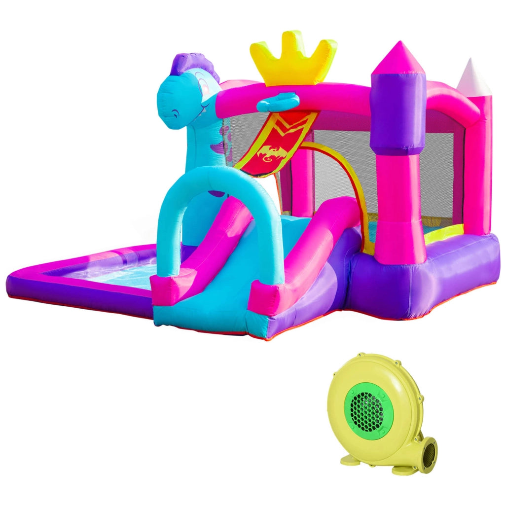 Castello gonfiabile con scivolo, trampolino, piscina e canestro ¨C zephmum ¨C Multicolore 300x270x200 cm