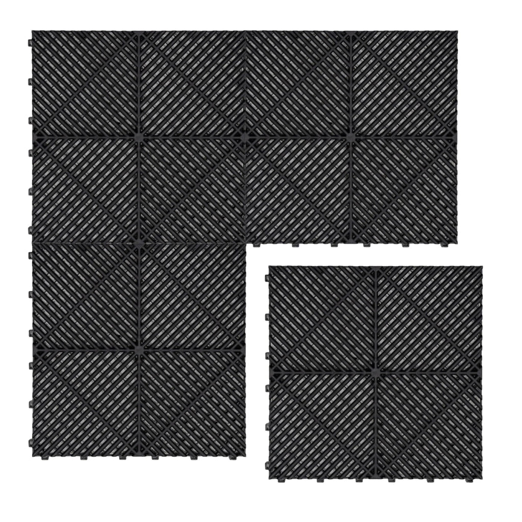 Piastrelle ventilate nere 6m x 6m per garage doppio e officine, antiscivolo.