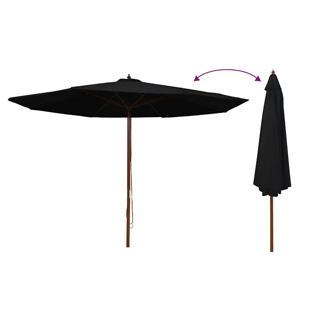 Ombrellone da Esterni-Ombrello da giardino con Palo in Legno 350 cm Nero