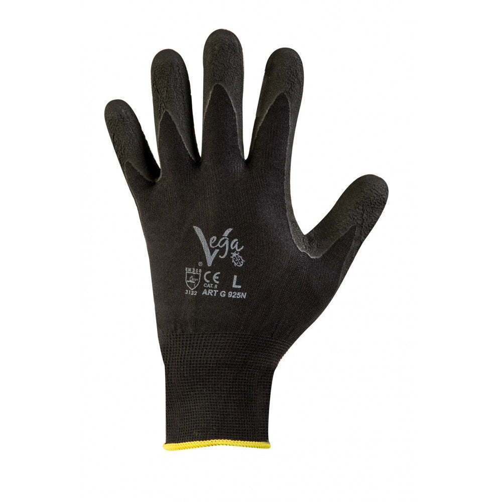 Guanti da lavoro g/925 supporto nylon nero + schiuma lattice, taglie disponibili  l