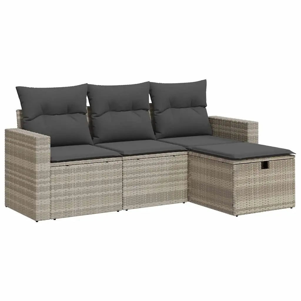 Set Divano da Giardino 4 pz con Cuscini-Sofa da Giardino-Divanetto da esterno Grigio Chiaro Polyrattan 102283