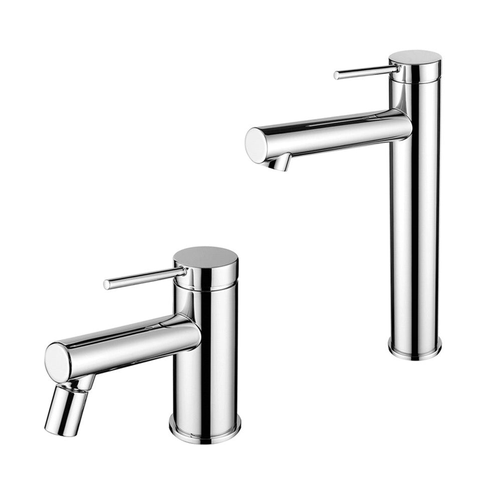 Set miscelatori lavabo alto e bidet cromo in ottone con leva monocomando slim Alba