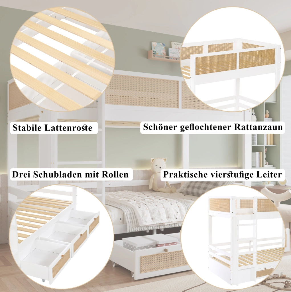 Letto a castello per bambini 90x200 cm con 3 cassetti