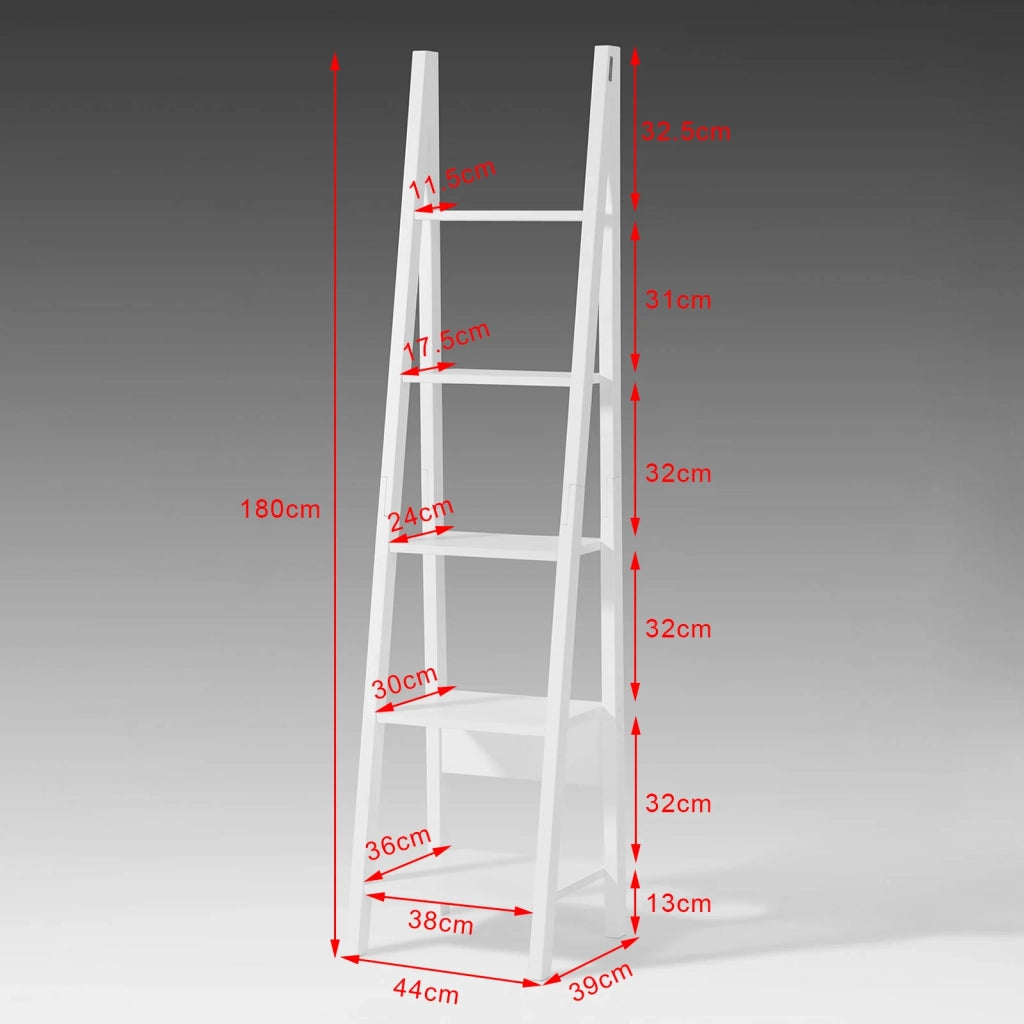 Scaffale a scala Libreria bianca legno on cinque ripiani FRG101-W